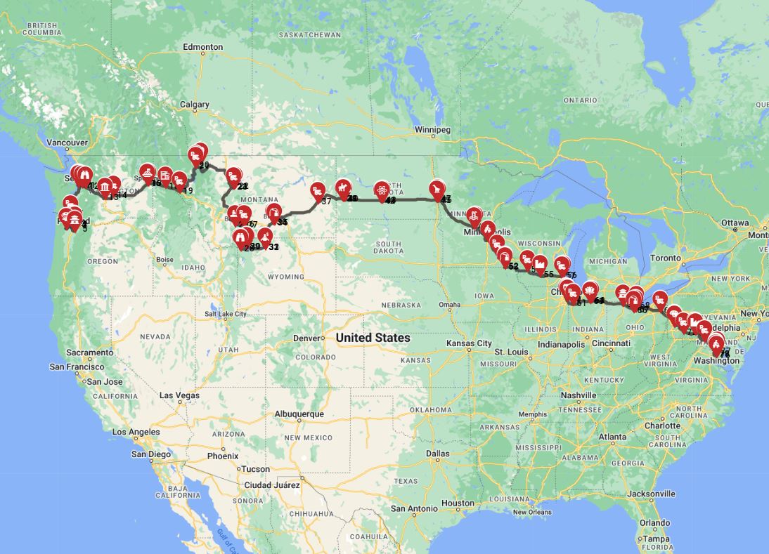 Map for Portland to Washington DC - From Pacific Trails to the Nations Capital